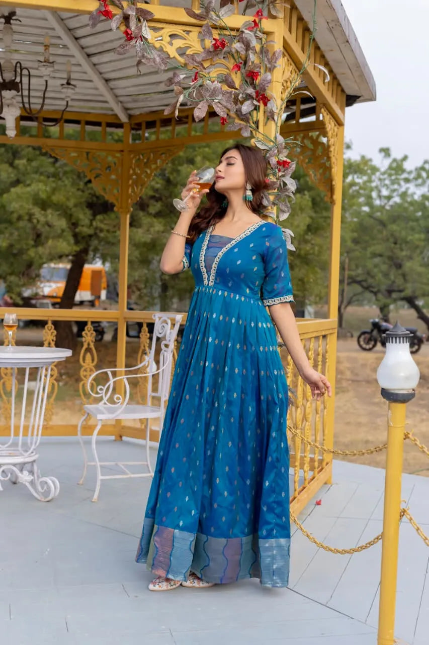 Sky Flared Embroidered Lace Gown