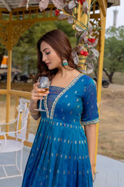 Sky Flared Embroidered Lace Gown