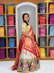 Designer Paithani Style Lehenga Choli Set - White