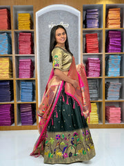 Traditional Peacock Paithani Lehenga Set - Black