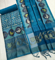 Premium Korean Tussar Unstitched Salwar Suit - Sky