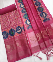Premium Korean Tussar Unstitched Salwar Suit - Pink