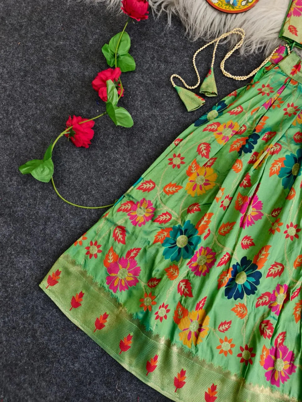 Girls Floral Brocade Lehenga Choli Set – Pista