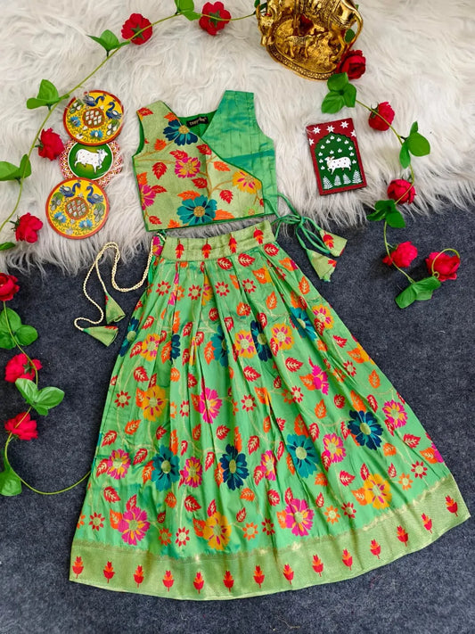 Girls Floral Brocade Lehenga Choli Set – Pista