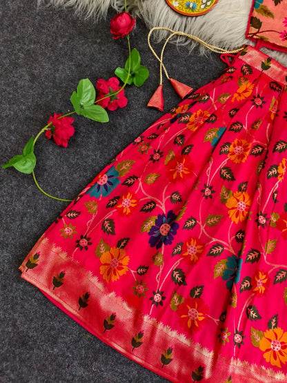 Girls Floral Brocade Lehenga Choli Set – Pink