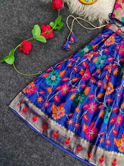 Girls Floral Brocade Lehenga Choli Set – Royal Blue