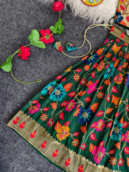 Girls Floral Brocade Lehenga Choli Set – Green