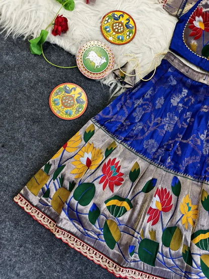 Kids Festive Paithani Lehenga Choli Set - Blue