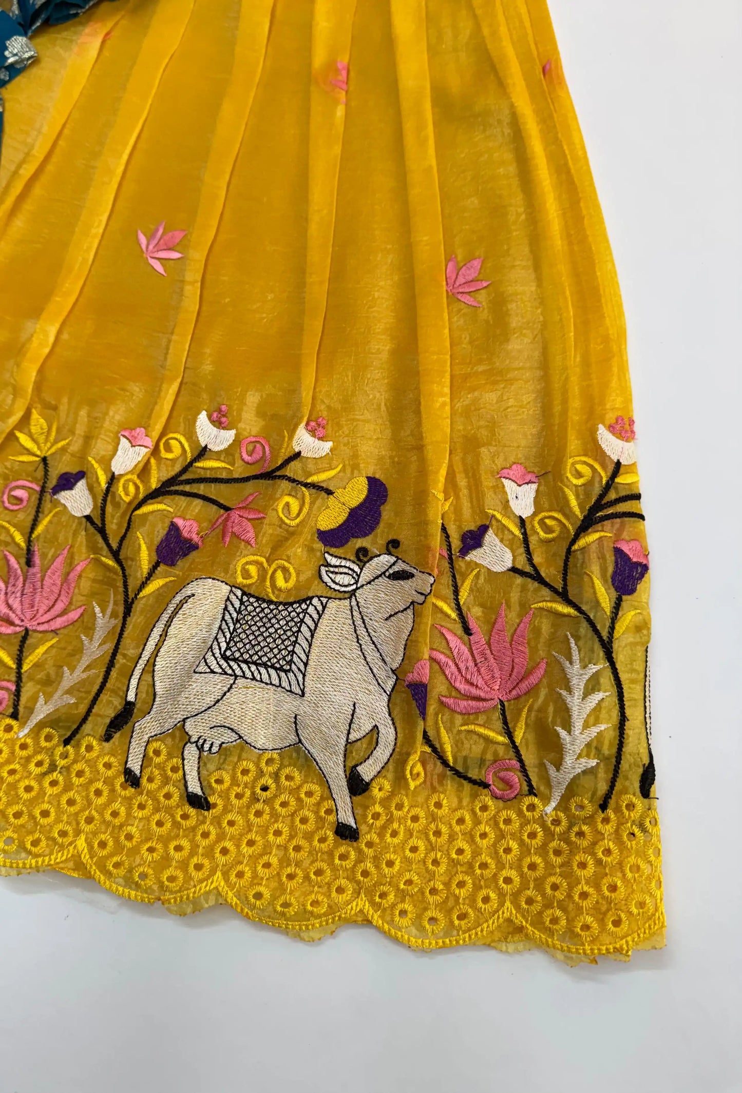 Pichwai Trending Gown With Coat For Kids- Rama-Yellow