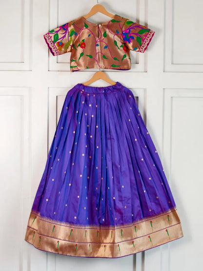 Paithani Zari Kids Skirt & Top Set- Blue