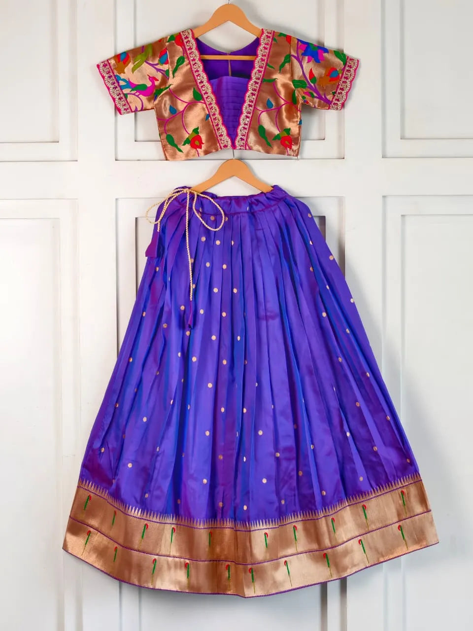 Paithani Zari Kids Skirt & Top Set- Blue
