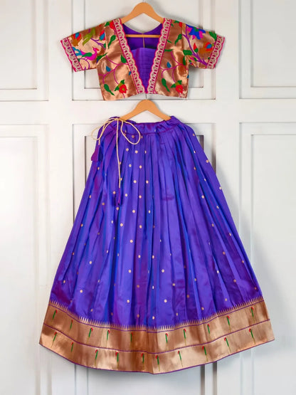 Paithani Zari Kids Skirt & Top Set- Blue