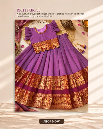 Kids Narayanpet Silk Lehenga - Lilac