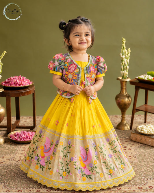 Position Printed & Embroidered Gown for Kids - Yellow