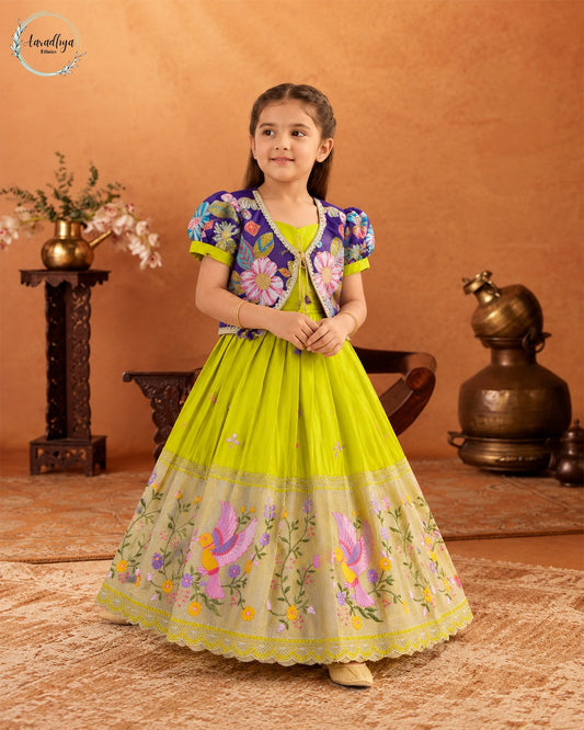Position Printed & Embroidered Gown for Kids - Parrot