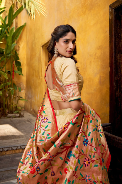 Traditional Maharashtrian Paithani Lehenga Choli for Wedding - Orange