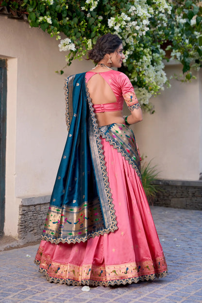 Maharashtrian Wedding Paithani Lehenga Choli - Light Pink