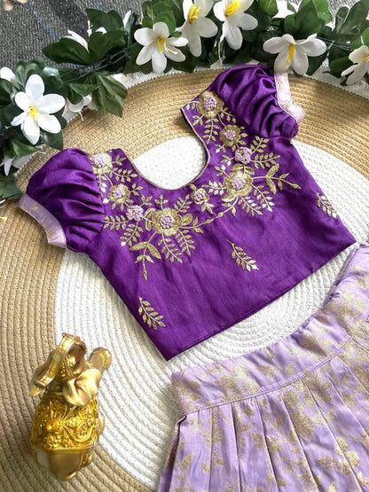 Viscose Silk Maggam Work Kids Lehenga-choli - Purple