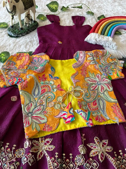 Temple Garden Designer Kids Festive Gown Set - Wine