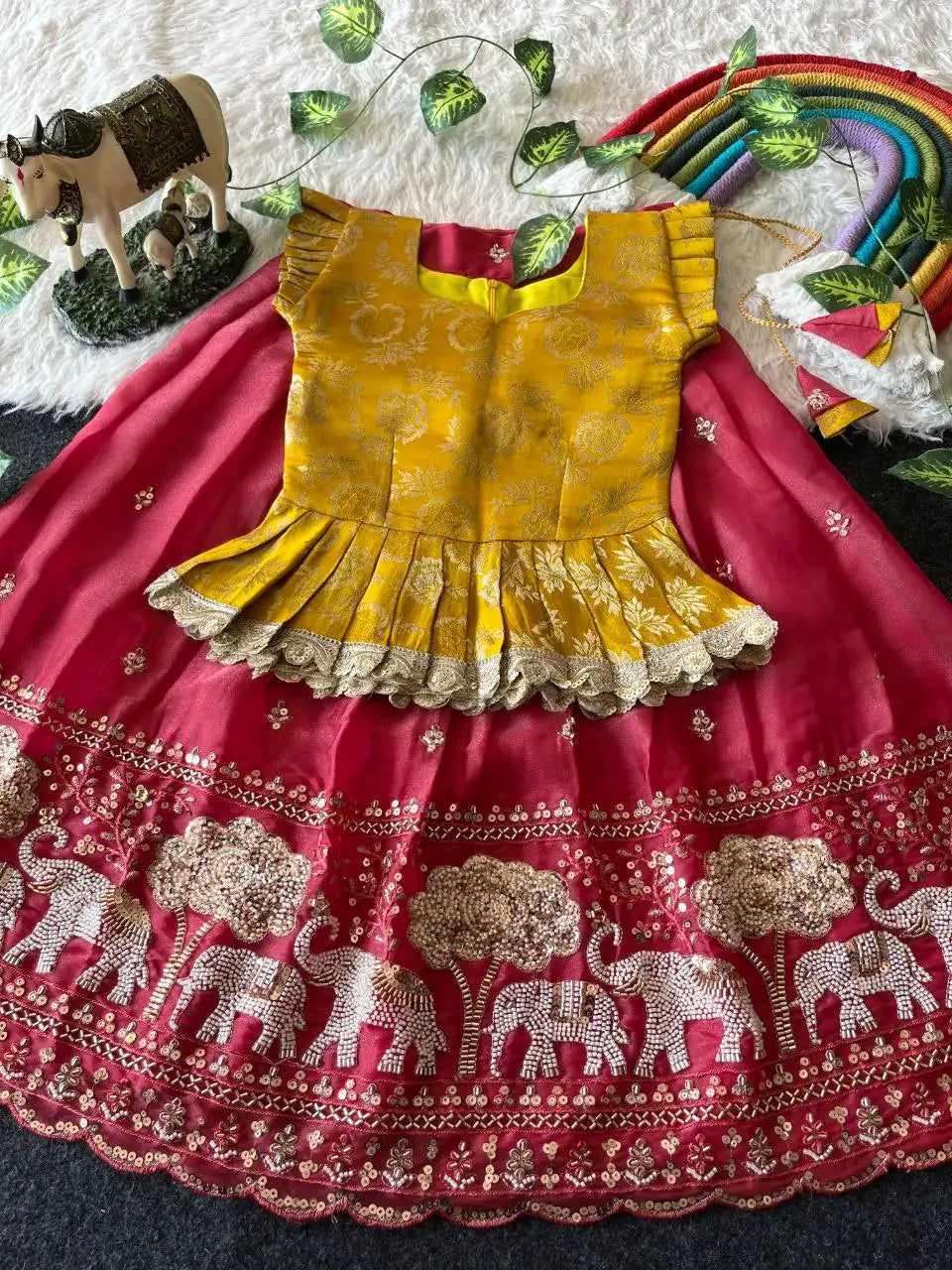Elephant Garden – Kids Festive Lehenga Set - Pink