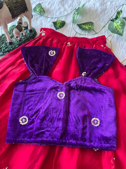 Royal Velvet Kids Lehenga Set - Purple & Pink