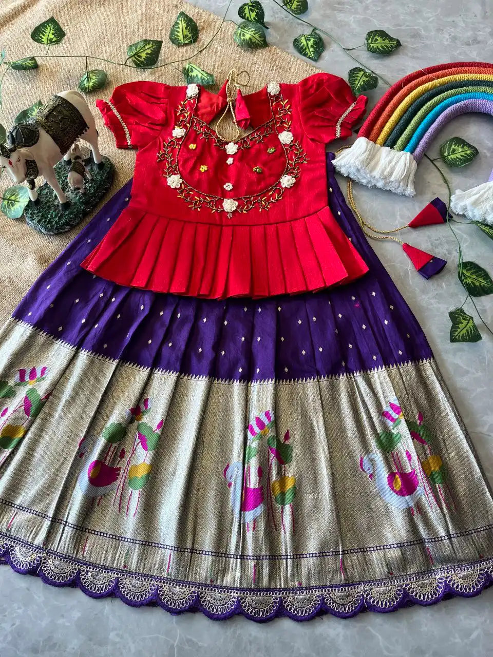 Flamingo Paithani Traditional Kids Lehenga - Purple