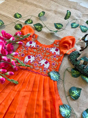 Kids Elephant Handwork Gown - Orange