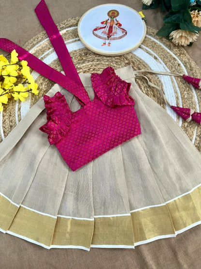 Kids Kerala Onam Special Lehenga-Choli - Pink