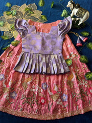 Flamingo Bead & Moti Work Kids Lehenga - Lilac & Pink
