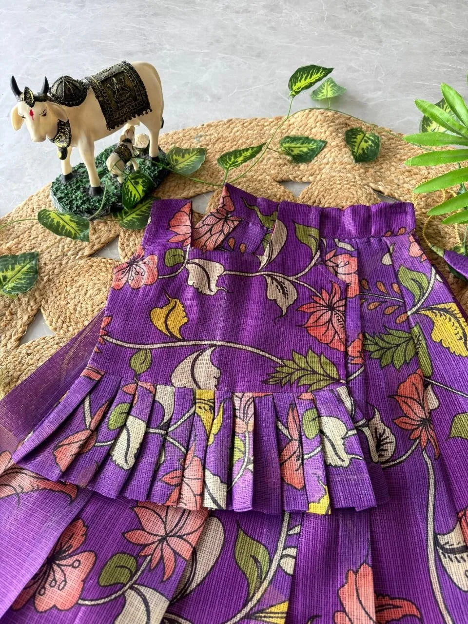 Kota Chex Kids Kalamkari Lehenga - Purple