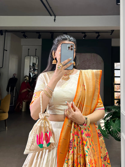 Traditional Maharashtrian Paithani Lehenga Choli for Wedding - Orange