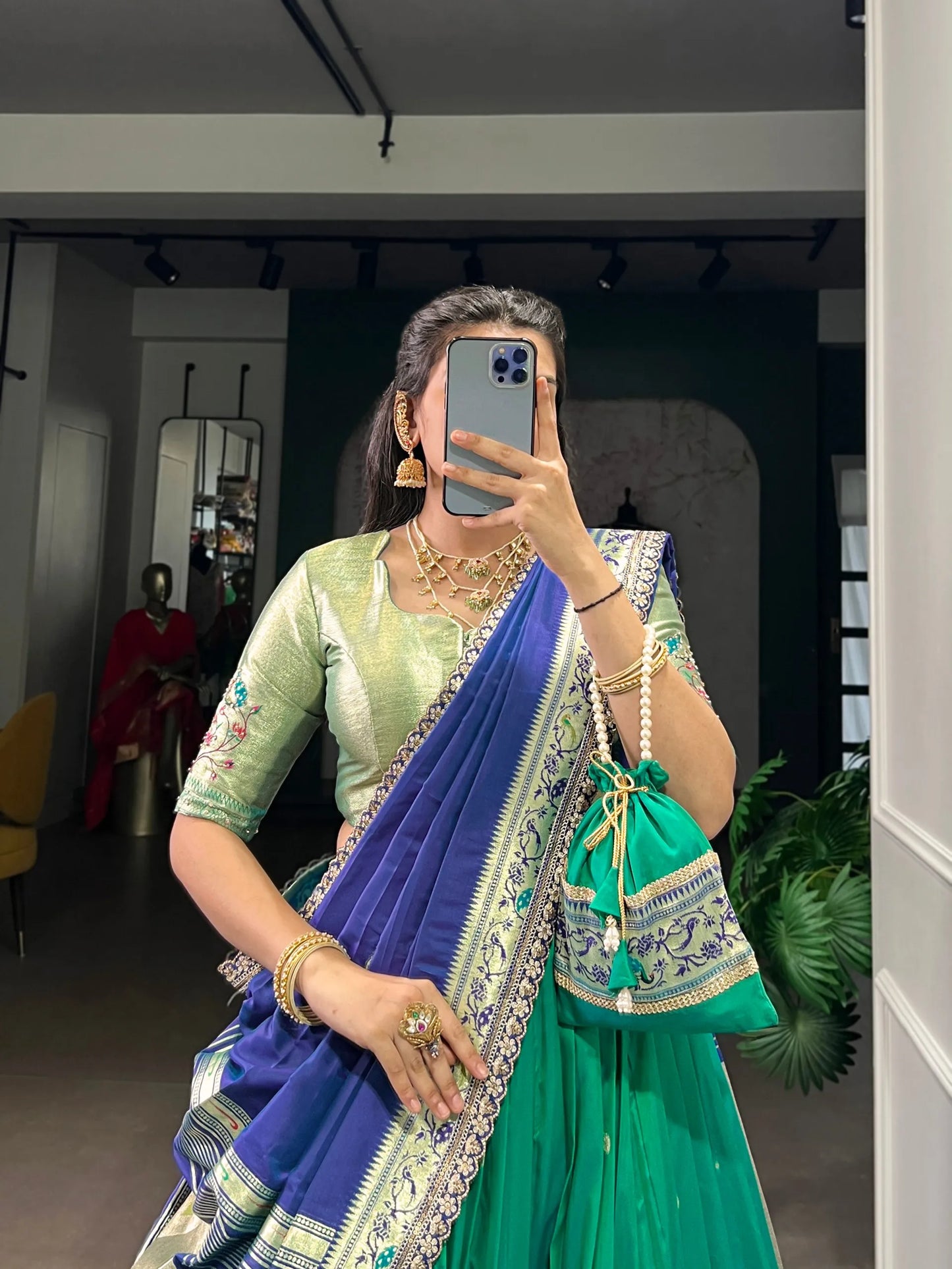 Soft Silk Paithani Embroidery Thread Work Lehenga Choli - Teal