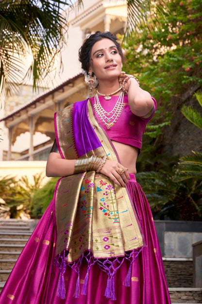Royal Zari Jacquard Weaves Paithani Lehenga Choli - Pink