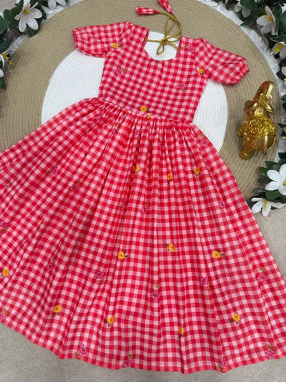 Mul-Chanderi Summer Kids Frock Collection - Red