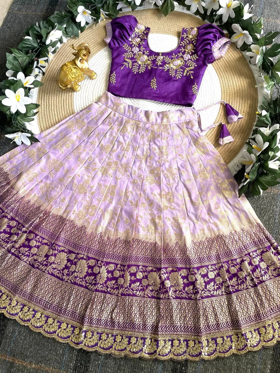Viscose Silk Maggam Work Kids Lehenga-choli - Purple
