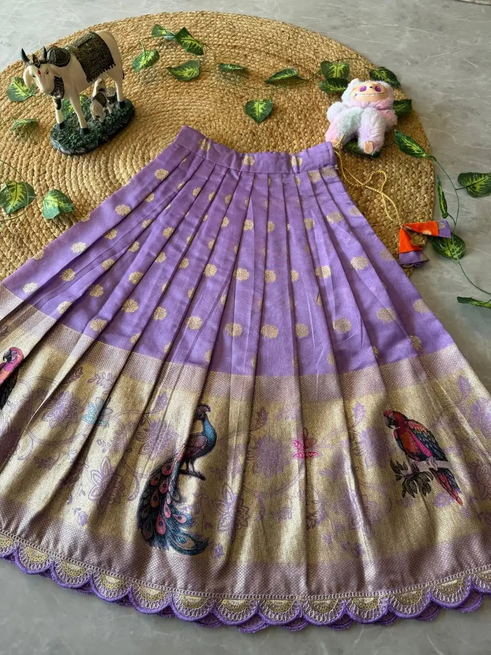 Peacock Grace Kids Lehenga Set - Orange & Lilac