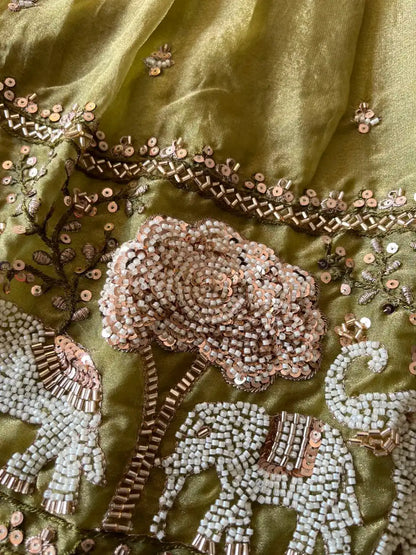 Elephant Garden – Kids Festive Lehenga Set - Mehndi