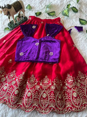 Royal Velvet Kids Lehenga Set - Purple & Pink
