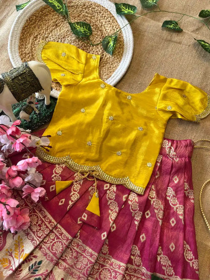 Animals Bandhej Leheriya Kids Lahenga - Yellow