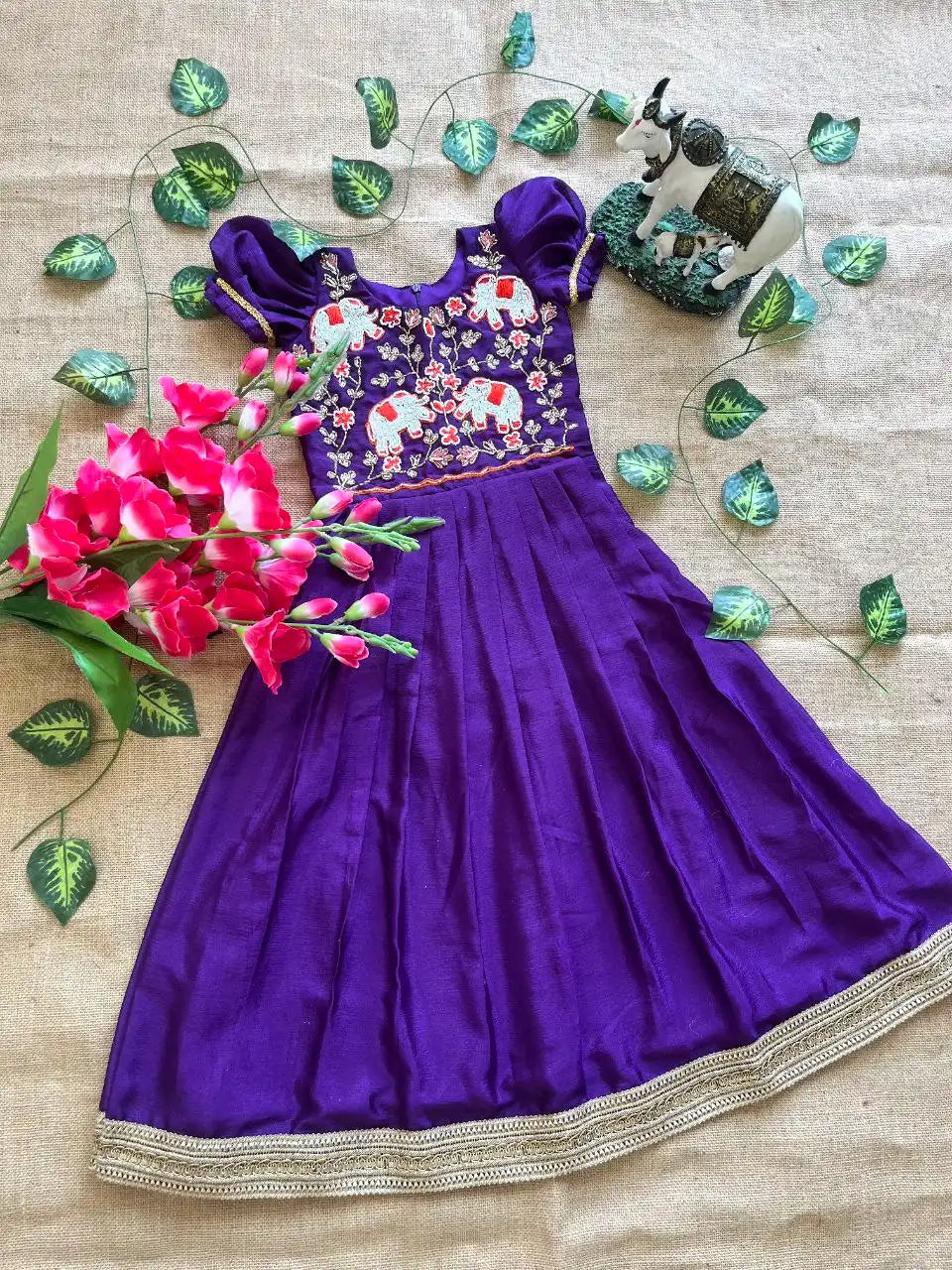 Kids Elephant Handwork Gown - Violet