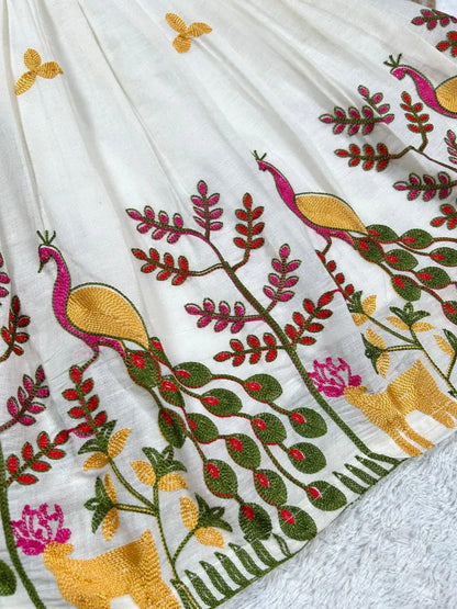 Kids Peacock Cotton Summer Embroidery Lehenga