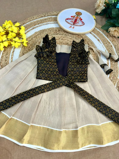 Kids Kerala Onam Special Lehenga-Choli - Black