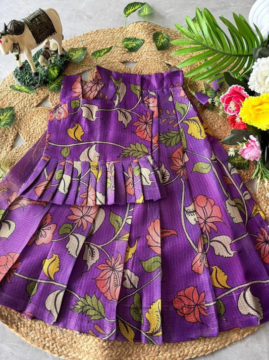 Kota Chex Kids Kalamkari Lehenga - Purple