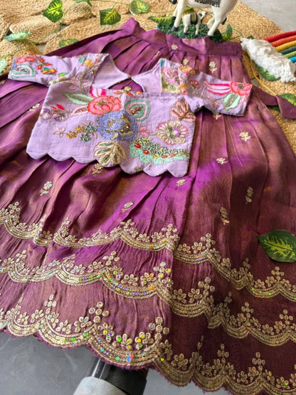 Kids Rainbow Work Designer Lehenga - Lilac & Purple