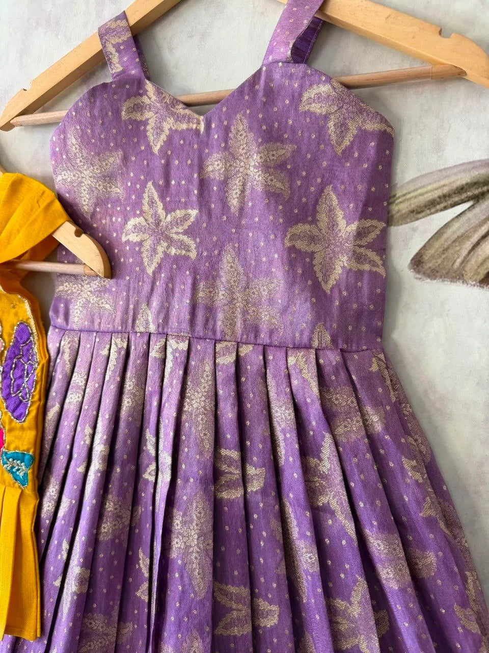 Kids Floral Gown with Maggam Work Coat - Lilac