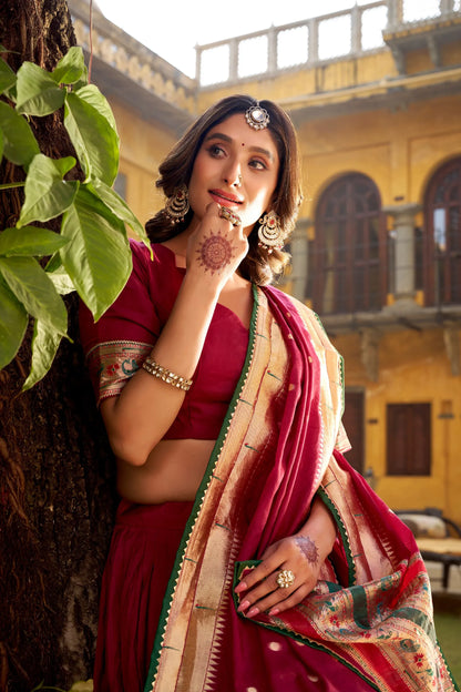 Soft Pure Chanderi Gotta Patti Lace Paithani Lehenga Choli - Majenta Pink