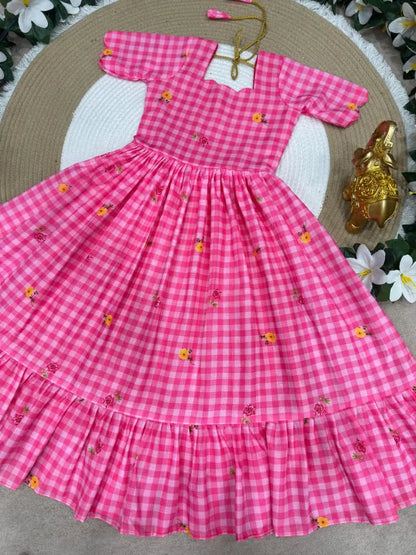 Mul-Chanderi Summer Kids Frock Collection - Pink