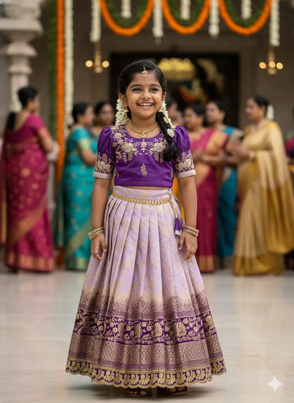 Viscose Silk Maggam Work Kids Lehenga-choli - Purple