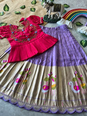 Flamingo Paithani Traditional Kids Lehenga - Lavender