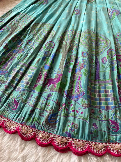 Kids Tissue Silk Paithani Weaving  Gown - Sky